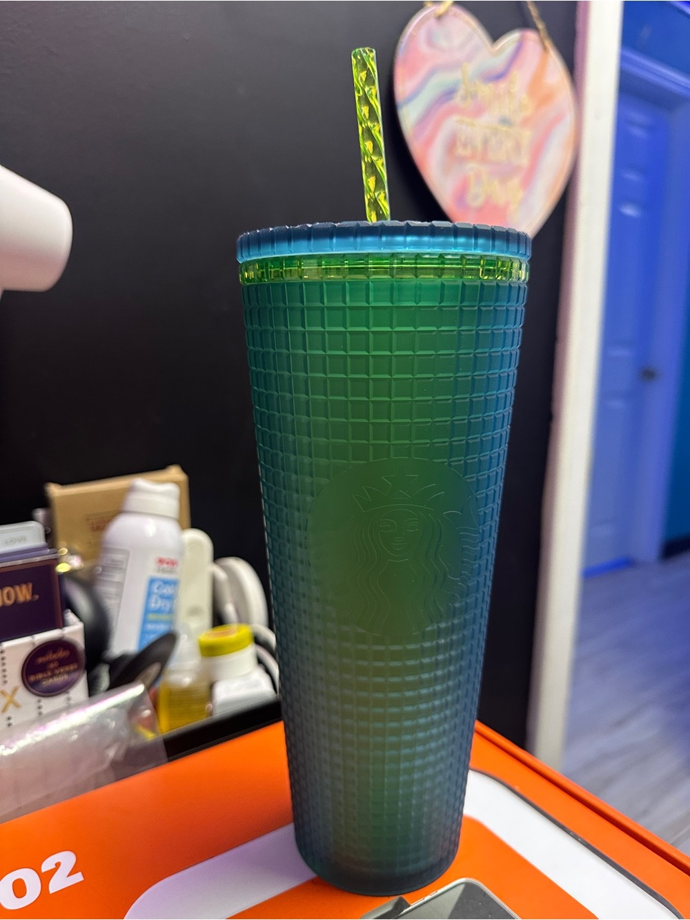 Starbucks Blue Green Grid Ombre Tumbler 24oz Cold Cup Summer 2022 New